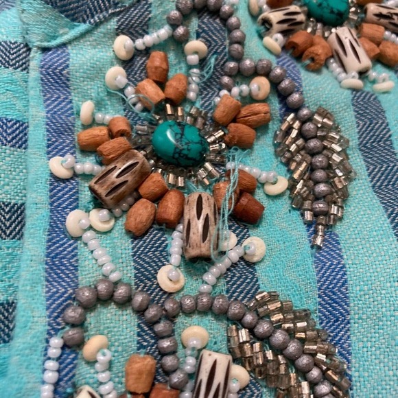 Soft Surrounding Shirt Womens sz Small Boho Striped Blue Tunic Roll Tab‎ Sleeve - Picture 3 of 13